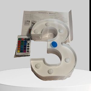 9 Inch Marquee Light Up Number 3 Color Changing LED Lighted Letters w/ Remote